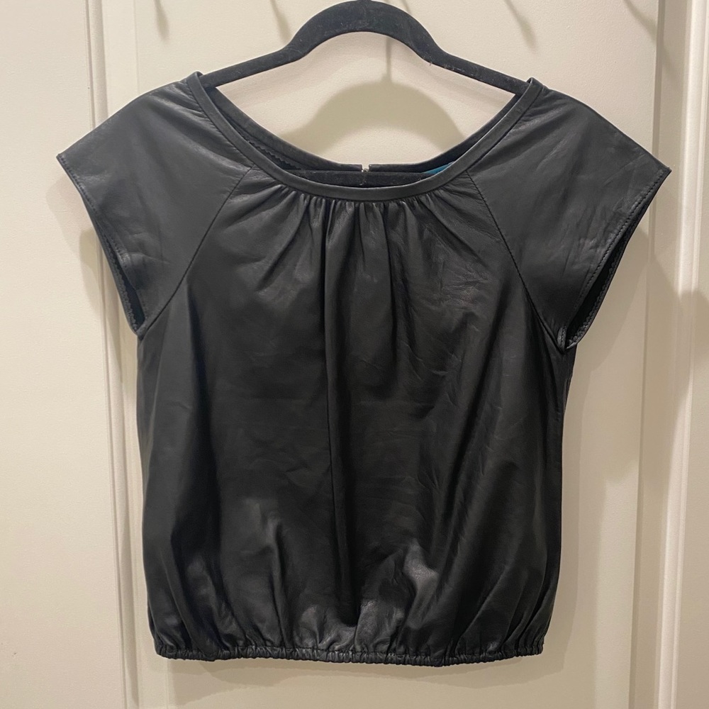 Alice + Olivia leather cropped blouse
